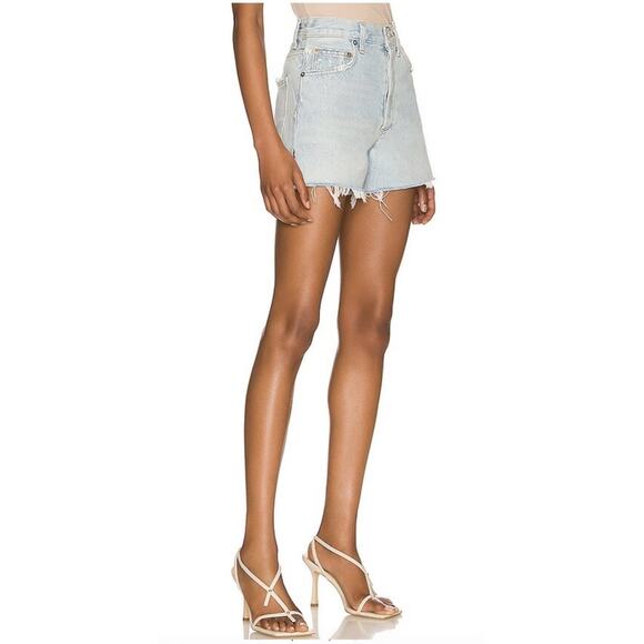 Agolde Dee High Waisted Hidden Button Fly Cut Off Denim Jean Shorts Jinx Size 26 - Picture 2 of 9